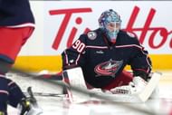 Elvis Merzlikins of the NHL's Columbus Blue Jackets